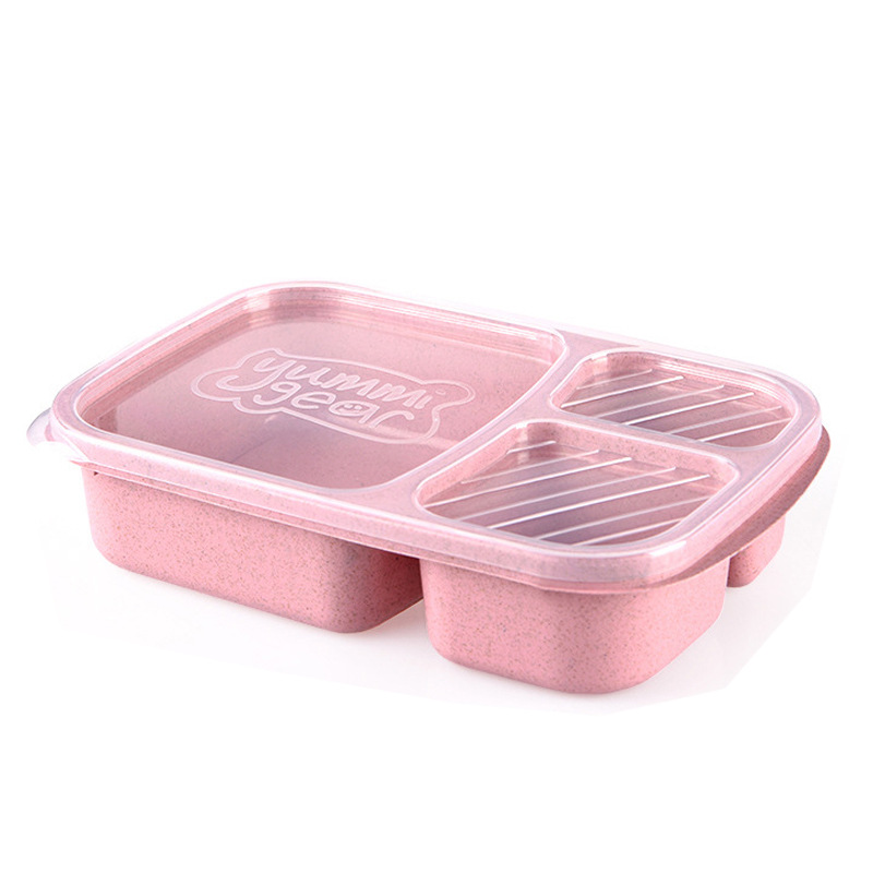 Wheat straw three-compartment lunch box, food-grade lunch box, bento box, transparent lid, portable tableware for work and travel Item Picture