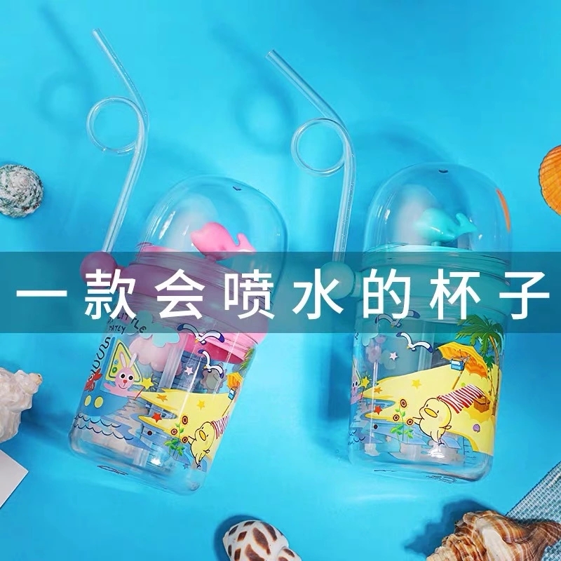 New best-selling whale water spray cup, summer children's plastic straw water cup, durable, cute water bottle for toddlers and students full figure