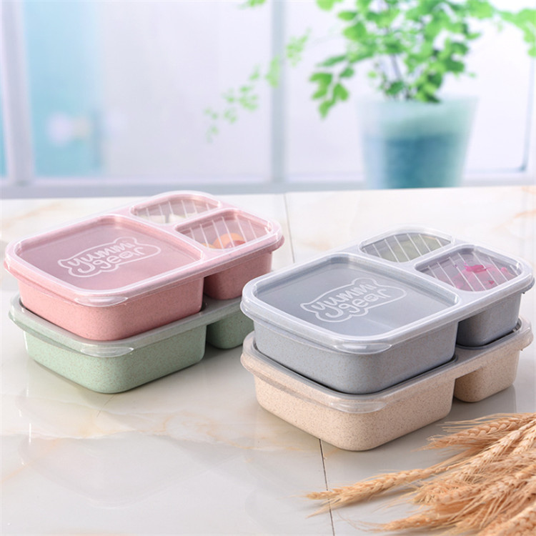 Wheat straw three-compartment lunch box, food-grade lunch box, bento box, transparent lid, portable tableware for work and travel Application Scenario