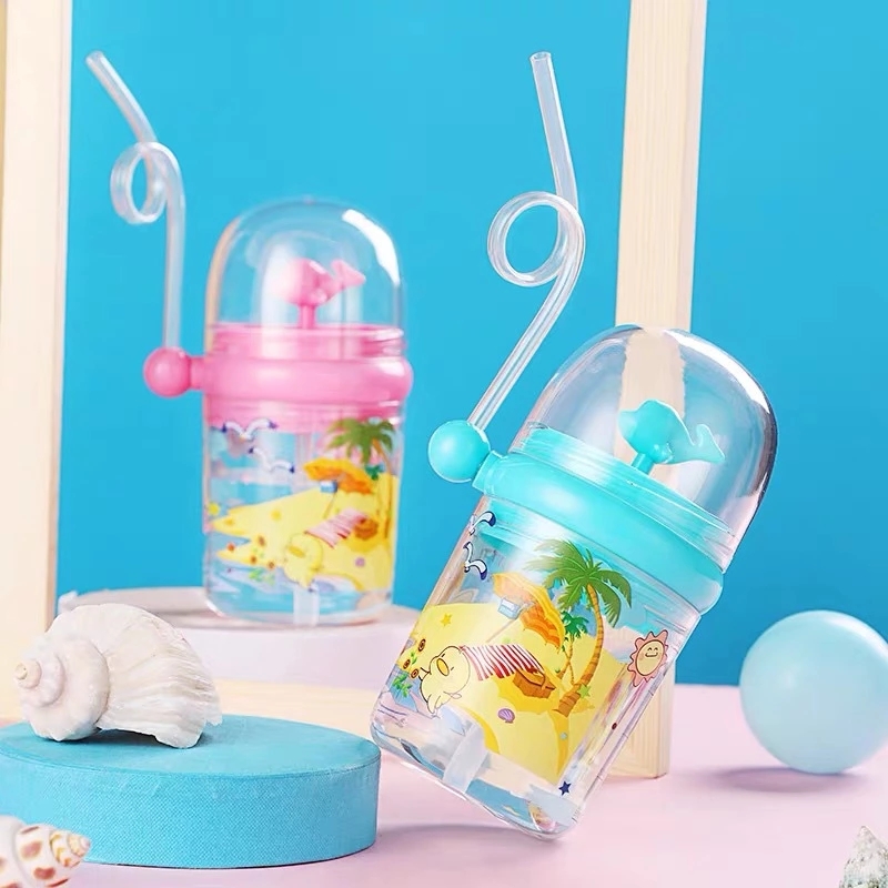 New best-selling whale water spray cup, summer children's plastic straw water cup, durable, cute water bottle for toddlers and students details Picture