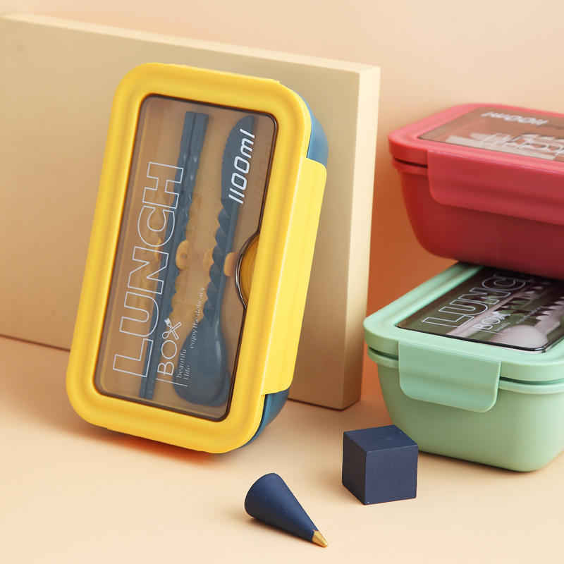 New Japanese-style bento box, plastic lunch box, simple, sealed and leak-proof, adult and student compartments lunch box tableware set