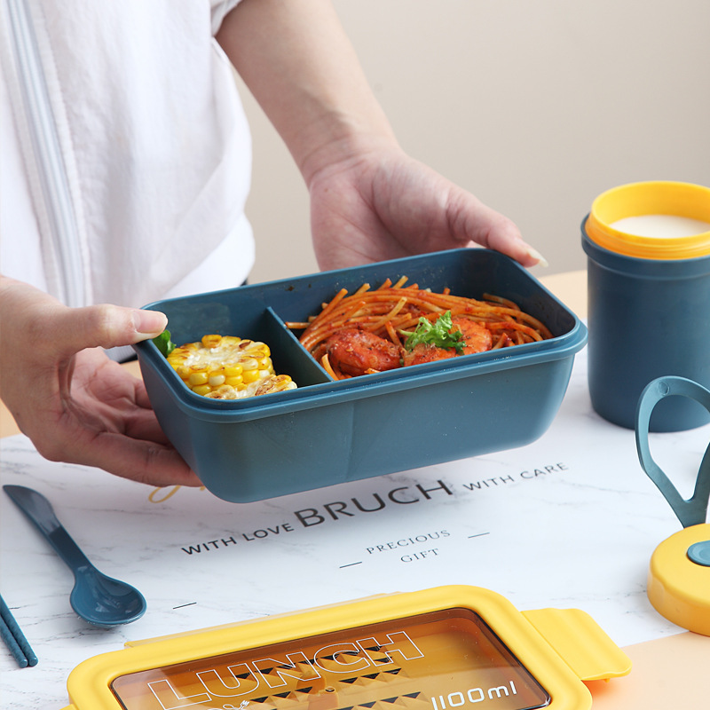 New Japanese-style bento box, plastic lunch box, simple, sealed and leak-proof, adult and student compartments lunch box tableware set details Picture