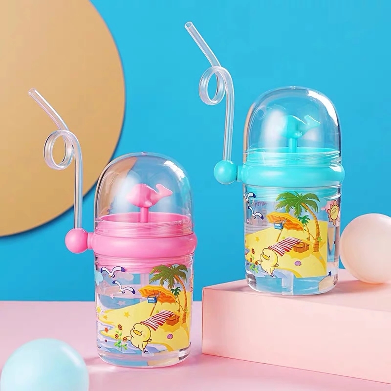 New best-selling whale water spray cup, summer children's plastic straw water cup, durable, cute water bottle for toddlers and students Item Picture