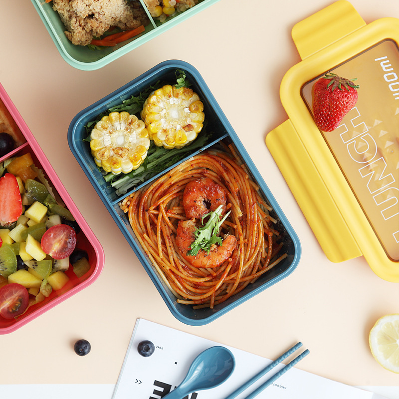 New Japanese-style bento box, plastic lunch box, simple, sealed and leak-proof, adult and student compartments lunch box tableware set Specification image