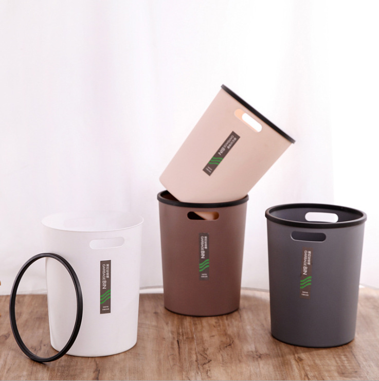 Venta directa de fábrica papelera hogar sin tapa anillo de presión cocina baño sala de estar oficina papelera cubo de plástico Specification image