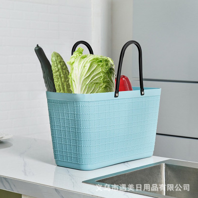 新款手提收纳篮韩式塑料筐超市买菜购物篮家用厨房蔬果菜篮子
