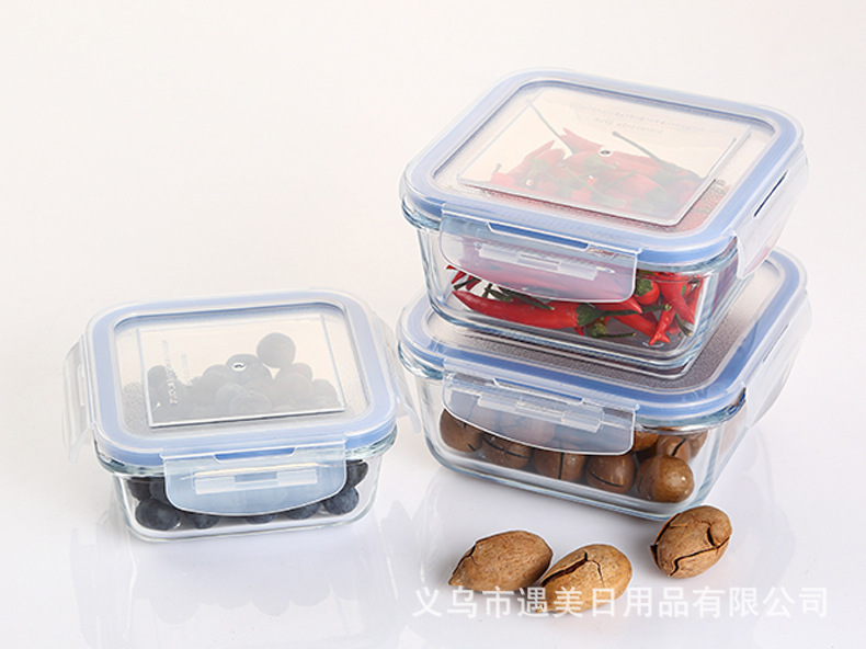 Square heat-resistant glass food storage box, microwave bento box, lunch box for work, sealed bowl, large size, free shipping Specification image