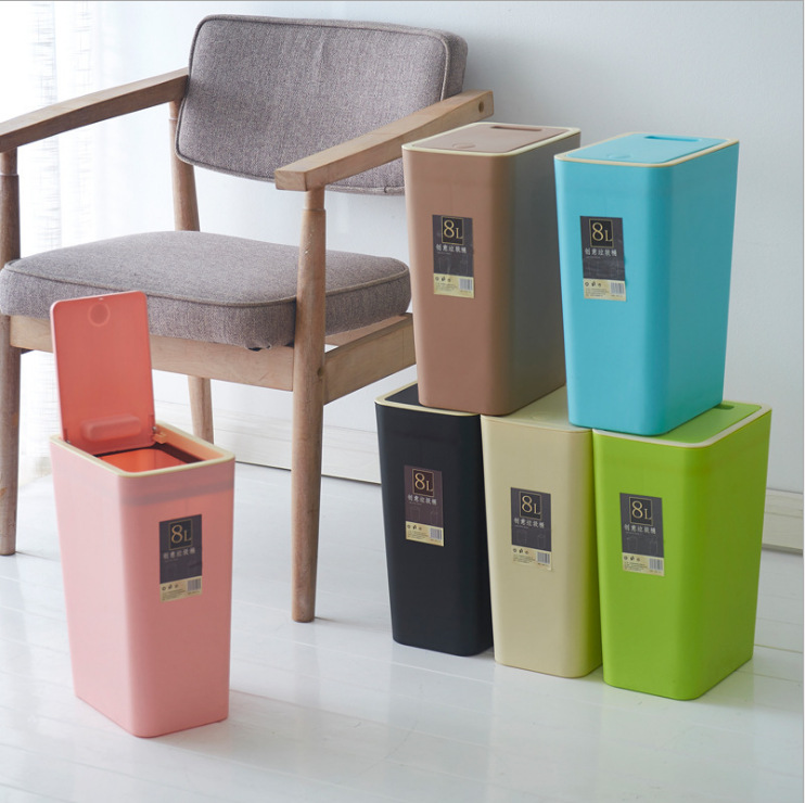 The manufacturer's 12-liter press-type trash can is a medium-sized rectangular plastic household trash can with a lid for the living room details Picture