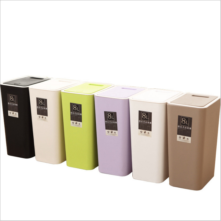 The manufacturer's 12-liter press-type trash can is a medium-sized rectangular plastic household trash can with a lid for the living room Item Picture