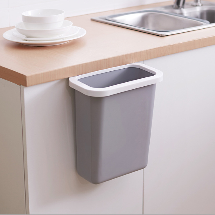 Gran tamaño simple cocina encimera cubo de basura puerta de gabinete colgante hogar cubos de plástico cubos de almacenamiento de cabecera