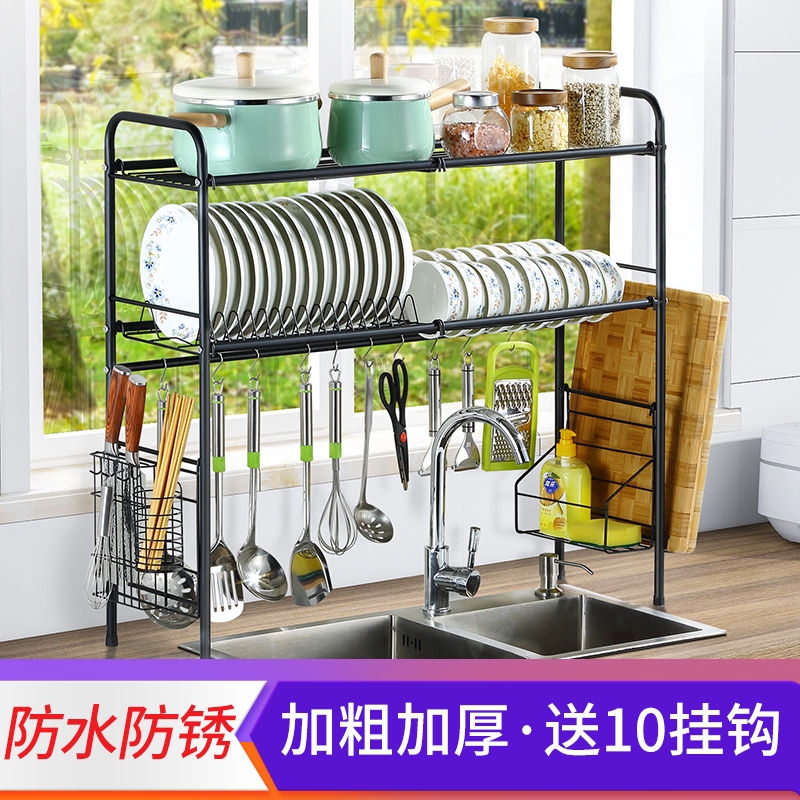 Sink draining rack, kitchen storage rack, bowl rack, sink, multi-functional bowl and plate storage rack, stainless steel single or double layer Item Picture