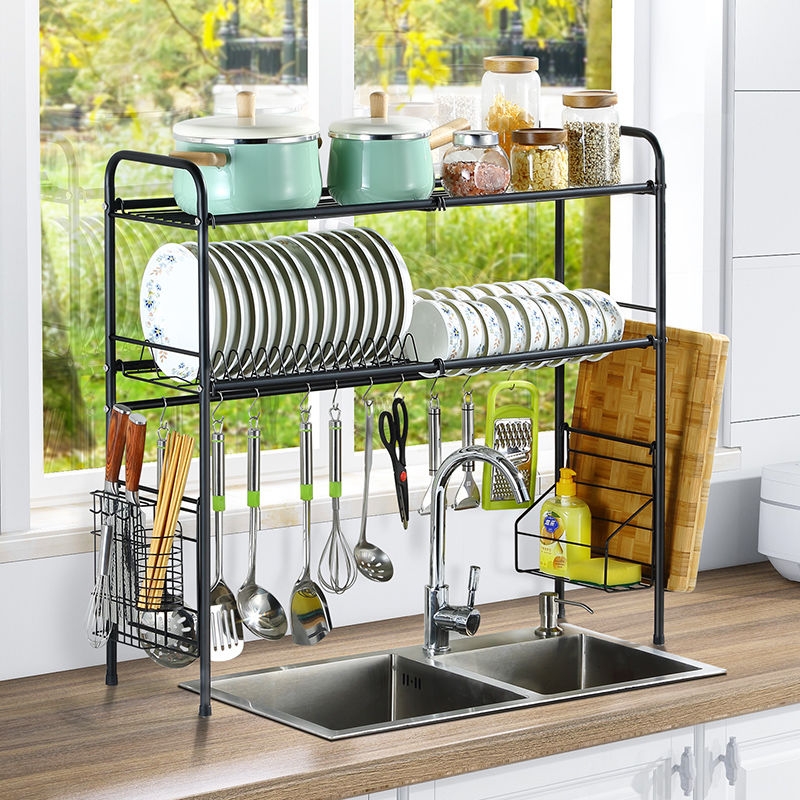 Sink draining rack, kitchen storage rack, bowl rack, sink, multi-functional bowl and plate storage rack, stainless steel single or double layer Specification image