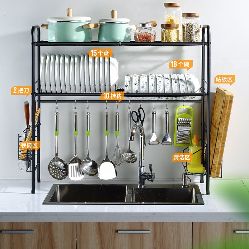 Sink draining rack, kitchen storage rack, bowl rack, sink, multi-functional bowl and plate storage rack, stainless steel single or double layer details Picture