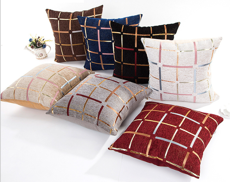 Chenille gold-embossed checkered geometric European pattern pillowcase