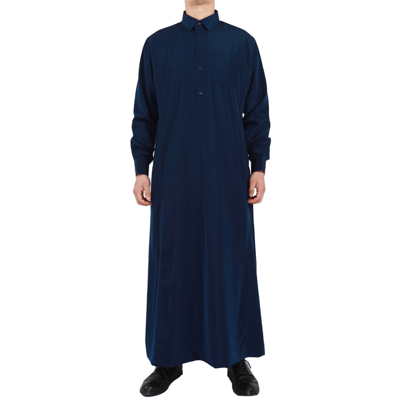 阿拉伯男袍沙特款衬衣领设计混色批发阿里国际站跨境货源现货批发