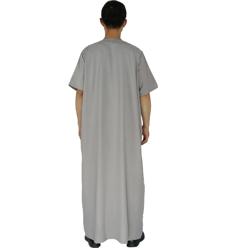 穆斯林男士短袖棉麻摩洛哥新款阿拉伯长袍跨境批发平台热卖详情图3