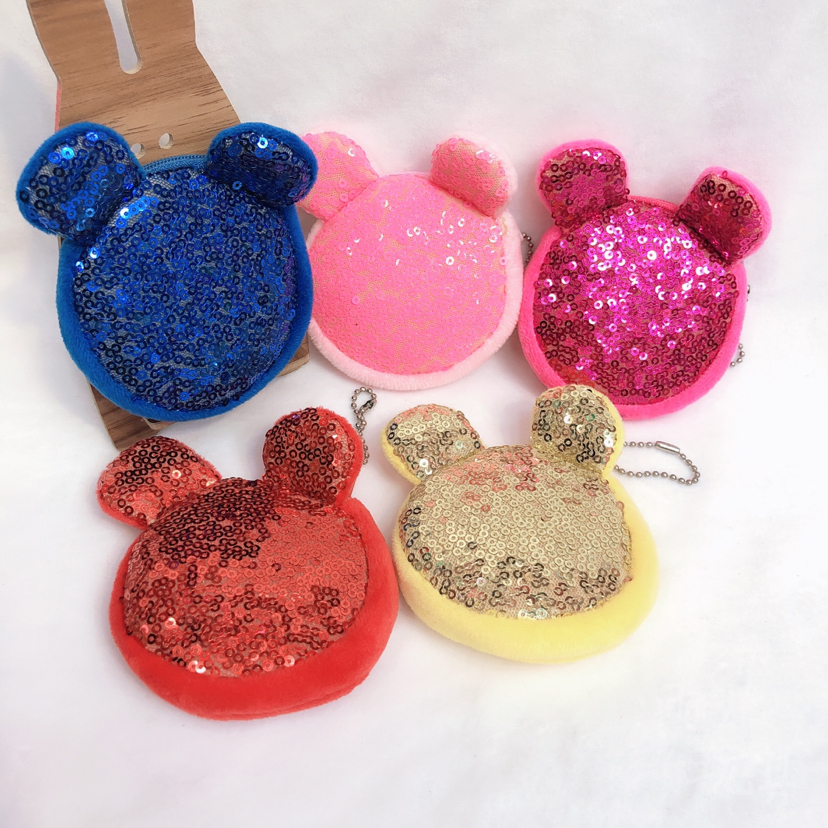Plush wallet, sequined wallet, 8cm ear coin purse, coin bag, cute cartoon bag, creative children's bag details Picture