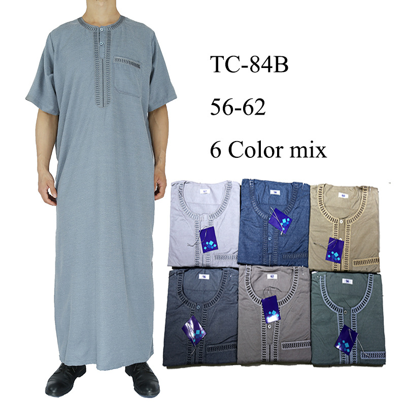 穆斯林男装工厂货源 国际站热卖摩洛哥新款棉麻短袖穆斯林男装