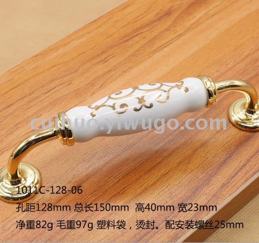 Ceramic handle, white ceramic, gold handle, factory direct sales and wholesale. Cabinet drawer, shoe cabinet handle, zinc alloy type details Picture