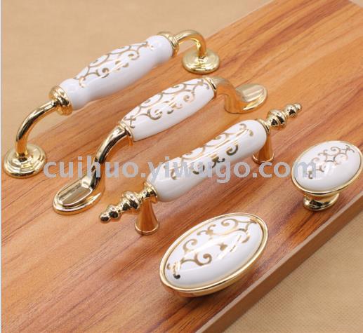 Ceramic handle, white ceramic, gold handle, factory direct sales and wholesale. Cabinet drawer, shoe cabinet handle, zinc alloy type
