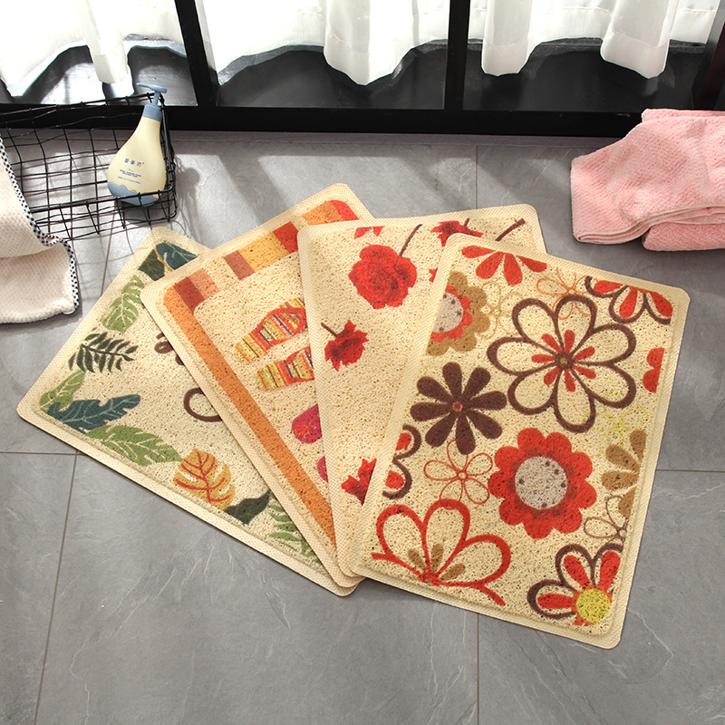 新品长方形PVC门垫进门地垫 中式印花蹭蹭垫 花卉拉丝地毯