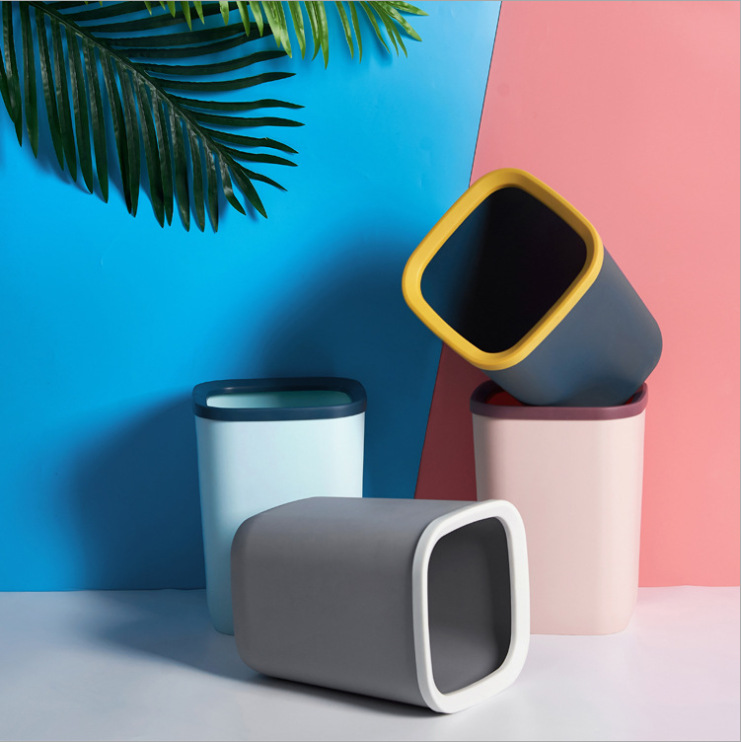 北欧圆形无盖垃圾桶家用客厅厨房卫生间办公室双层款日式简约创意