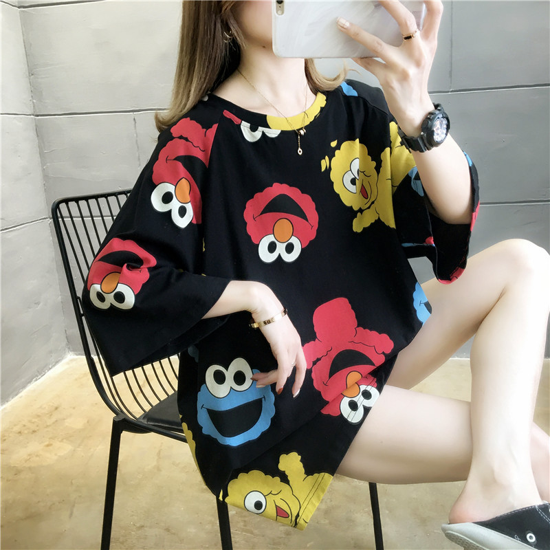 5134 [Real Shot] 2020 Summer New Couple Outfits Loose Student Influencer Instagram Trendy mid-length short-sleeved T-shirt for women details Picture