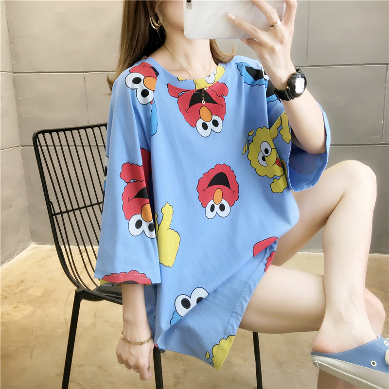 5134 [Real Shot] 2020 Summer New Couple Outfits Loose Student Influencer Instagram Trendy mid-length short-sleeved T-shirt for women Specification image