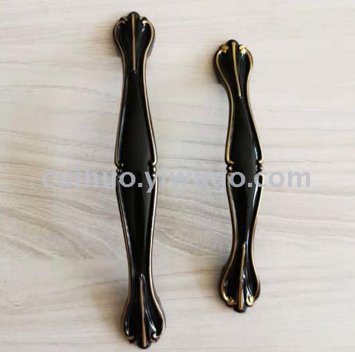 Modern and simple European-style aluminum alloy black handle, wardrobe cabinet handle, drawer hardware handle, exposed handle details Picture