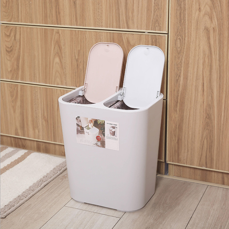 Press-type flip lid slit dry and wet classified trash can for household, living room, kitchen, office, large bathroom with lid Specification image