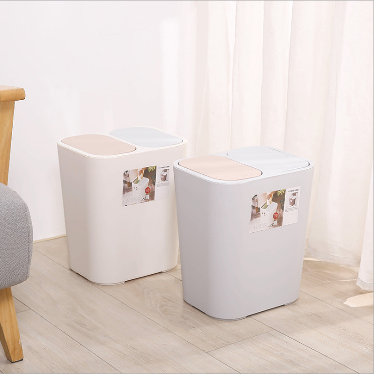 Press-type flip lid slit dry and wet classified trash can for household, living room, kitchen, office, large bathroom with lid