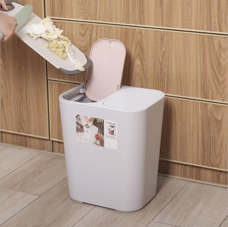 Press-type flip lid slit dry and wet classified trash can for household, living room, kitchen, office, large bathroom with lid details Picture