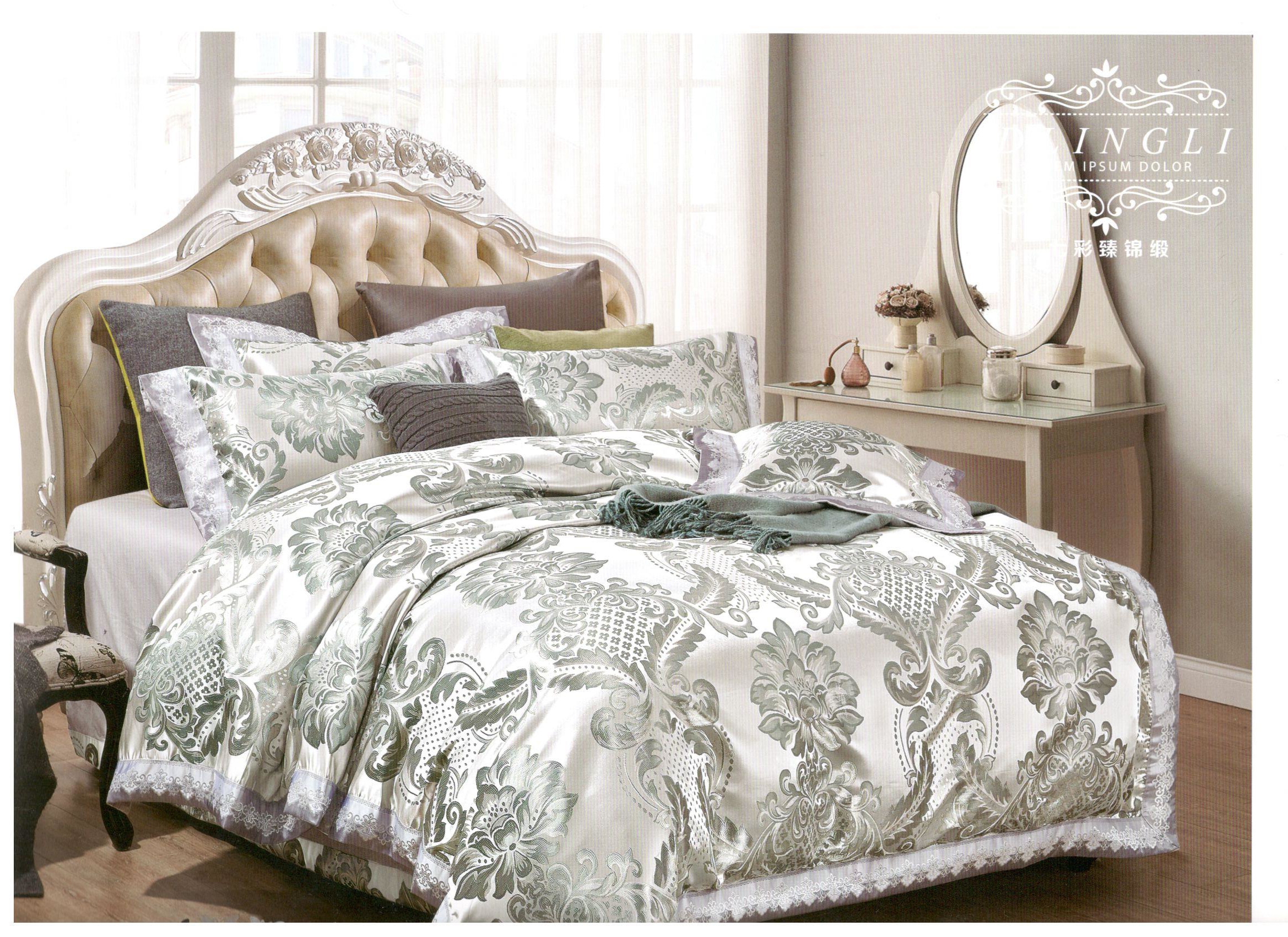 High-precision brocade wedding European-style home textile jacquard brocade bed cover, four-piece set, bed sheet and duvet cover, double bed Item Picture