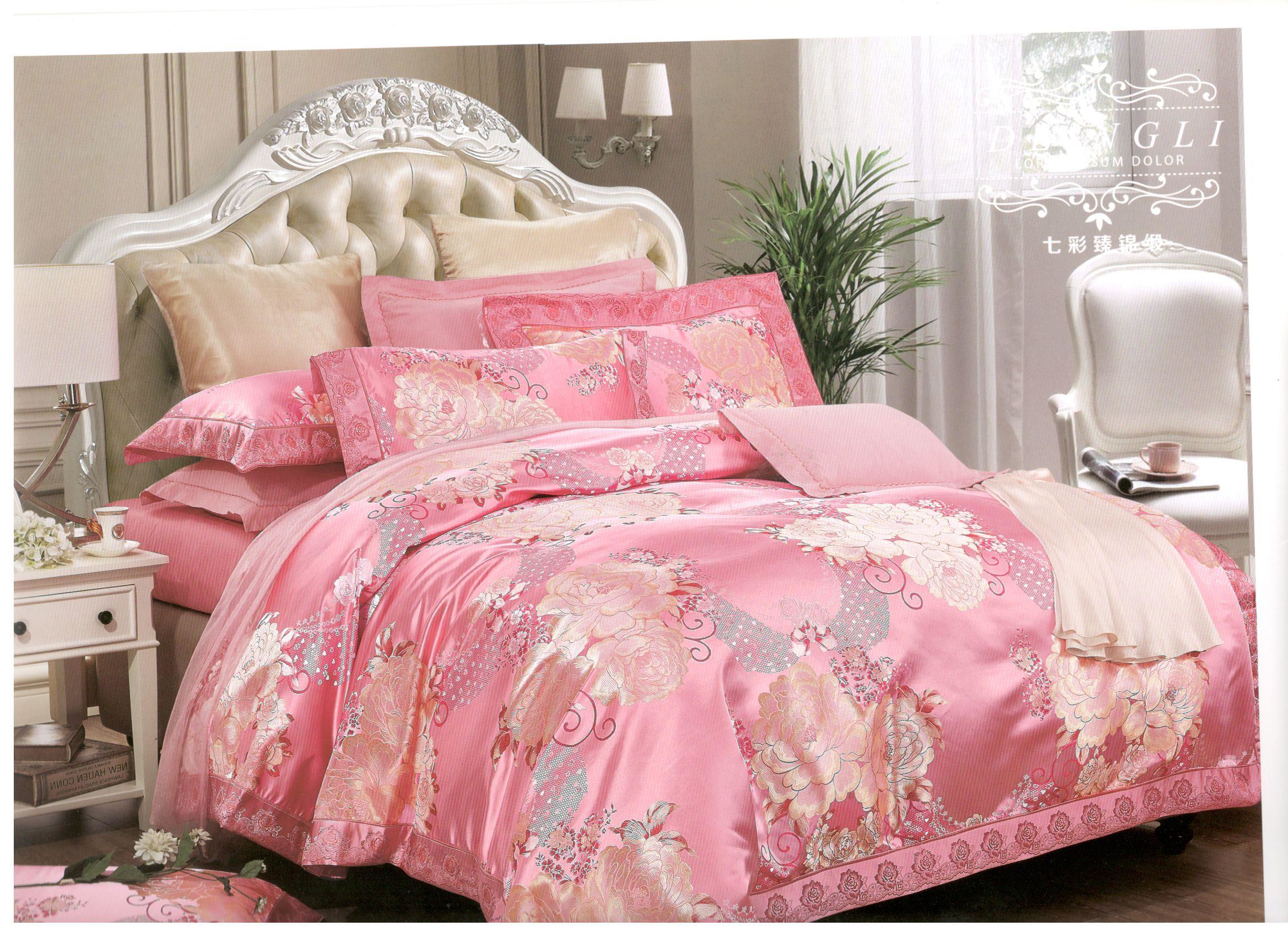 High-precision brocade wedding European-style home textile jacquard brocade bed cover, four-piece set, bed sheet and duvet cover, double bed Specification image