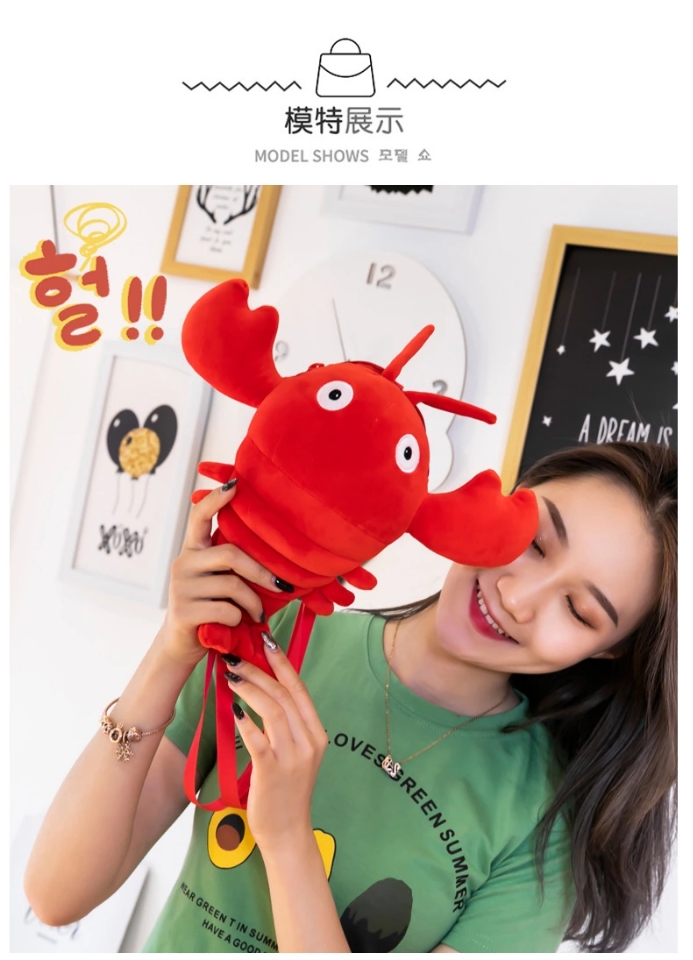 New bestseller street stall creative new style crayfish plush toy single-shoulder bag Cute and adorable girl cartoon crossbody bag Specification drawing