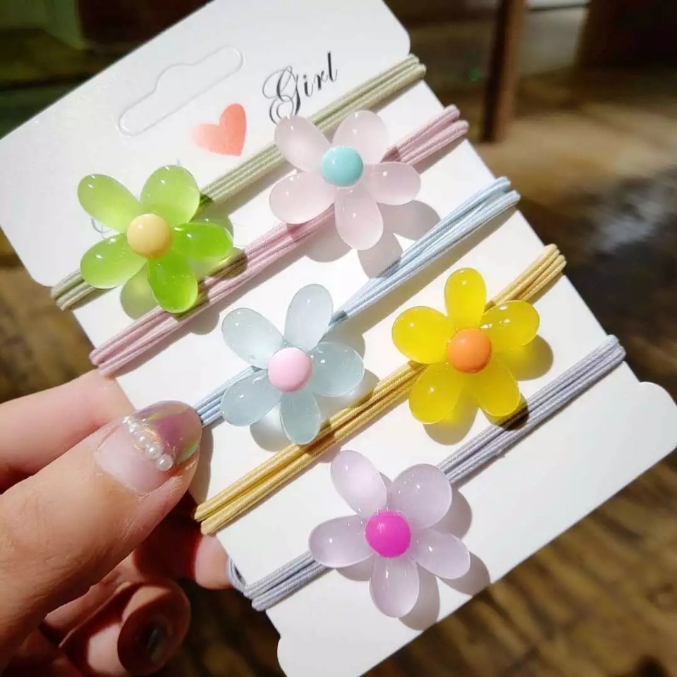 New glow-in-night small rubber band Korean-style cute flower hair tie, versatile hair tie, fluorescent rubber band hair band, children's hair accessory details Picture