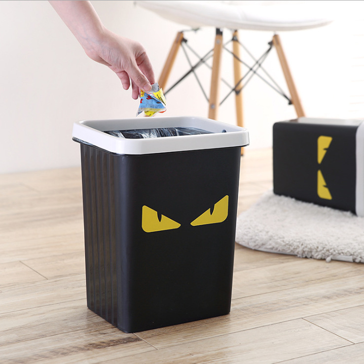 Monster motif press circle cubo de basura cuadrado cocina cubo de basura sin tapa creativo hogar salón dormitorio papelera de plástico Application Scenario