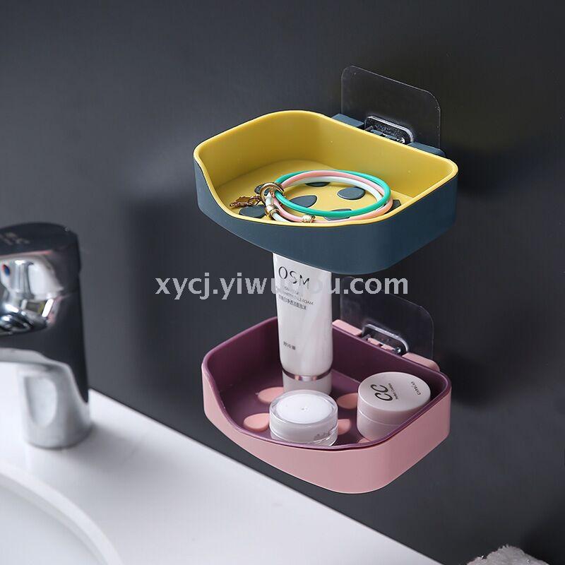 Double-layer, two-color draining soap box without punching holes details Picture