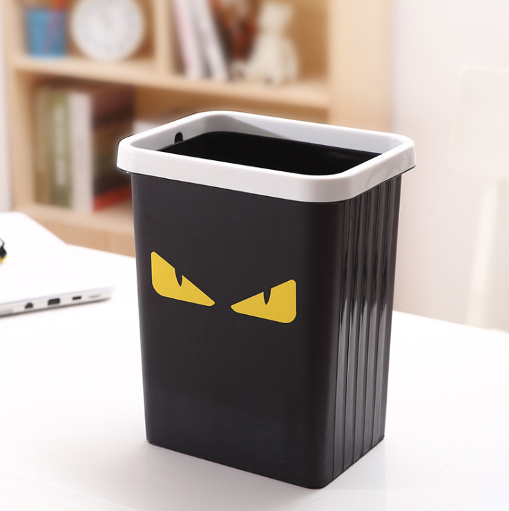 Monster motif press circle cubo de basura cuadrado cocina cubo de basura sin tapa creativo hogar salón dormitorio papelera de plástico Specification image