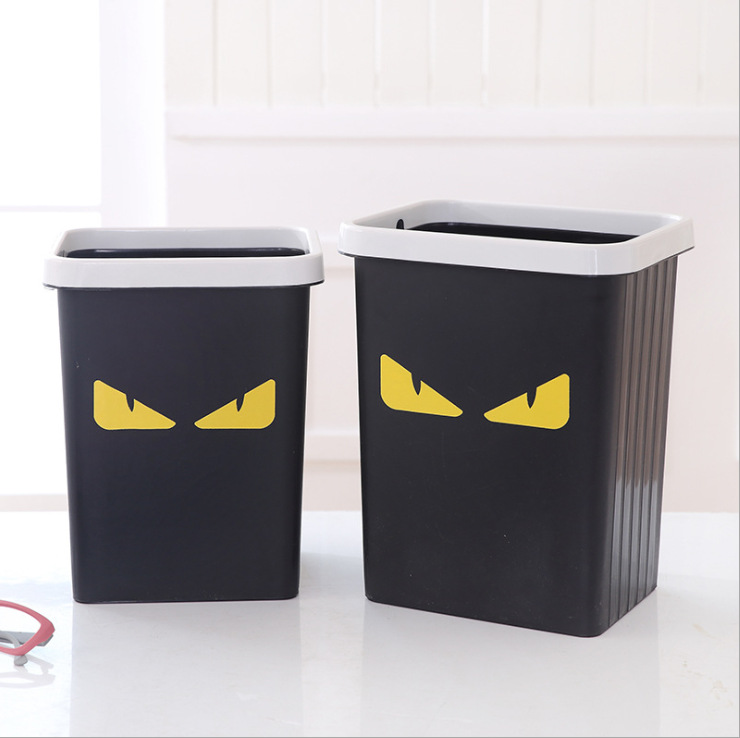 Monster motif press circle cubo de basura cuadrado cocina cubo de basura sin tapa creativo hogar salón dormitorio papelera de plástico