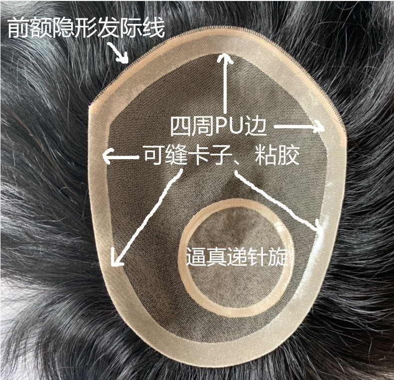 Factory direct sales of men's wig pieces, hand-woven real hair strands, realistic and handsome hair blocks, covering white hair and increasing hair volume for short hair details Picture