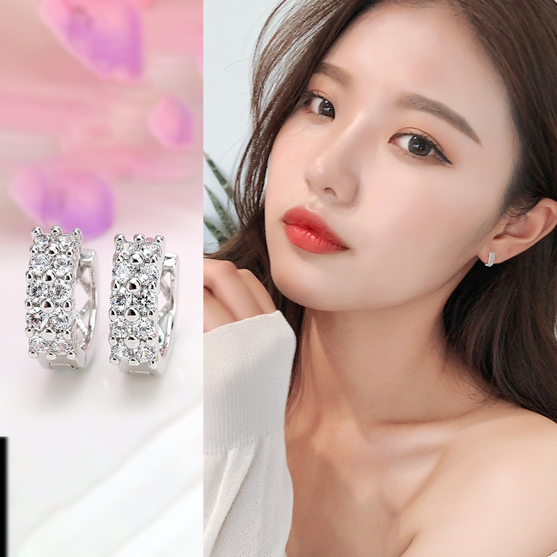 曼休妮925银耳钉气质女满钻饰品韩国时尚耳环耳圈防过敏甜美礼物