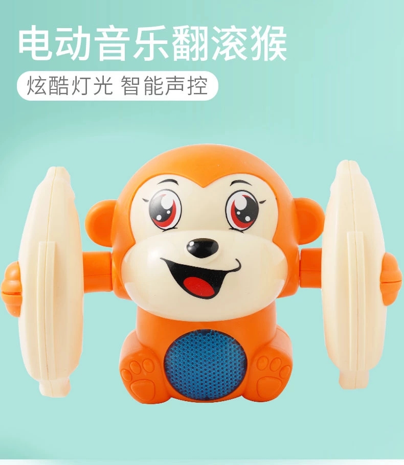 Electric tipping monkey, voice-controlled sensor cartoon rolling banana monkey, light and music children's toys are selling well at the street stall details Picture