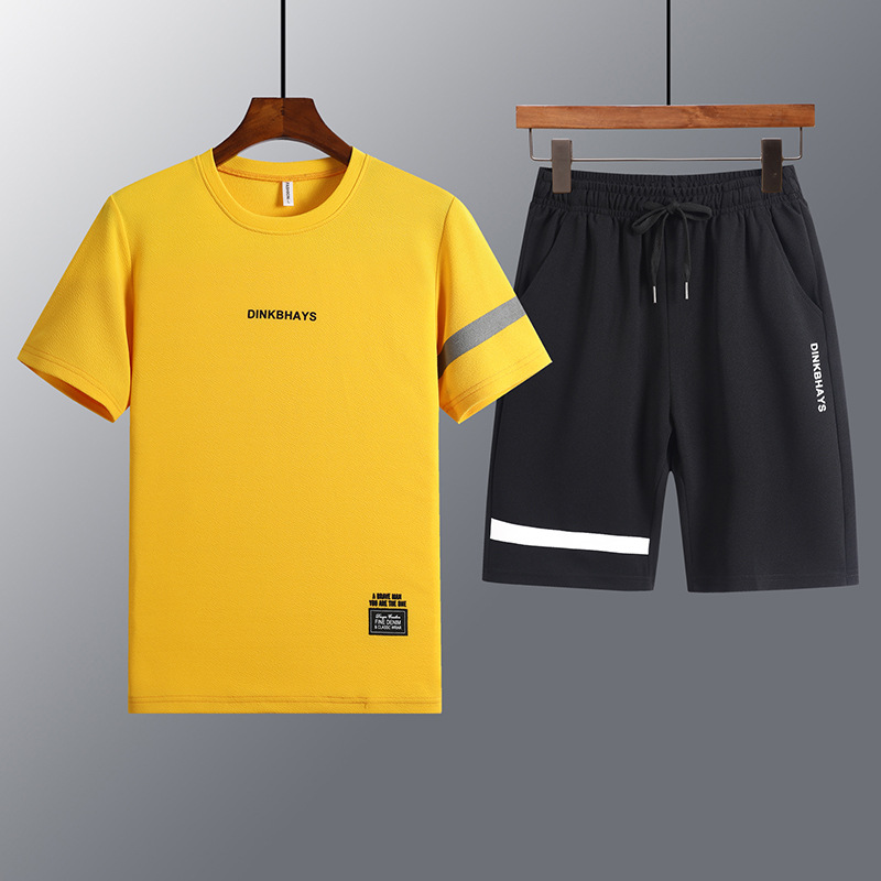 Men's sportswear, short-sleeved T-shirt, summer casual, loose, large-sized sportswear shorts, youth capri pants, two-piece set