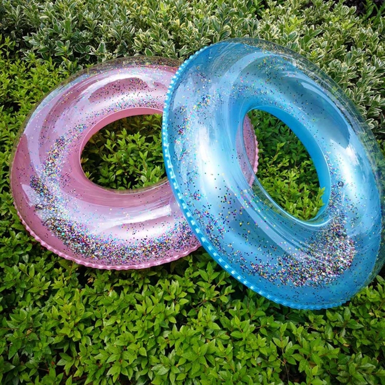 Factory direct sales of color transparent bright sheet swimming rings, inflatable eco-friendly new adult swimming rings and sitting rings in stock for wholesale full figure