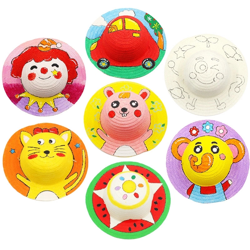 Children's diy hand-painted straw hats, graffiti, coloring, blank hats, creative art materials for kindergartens full figure