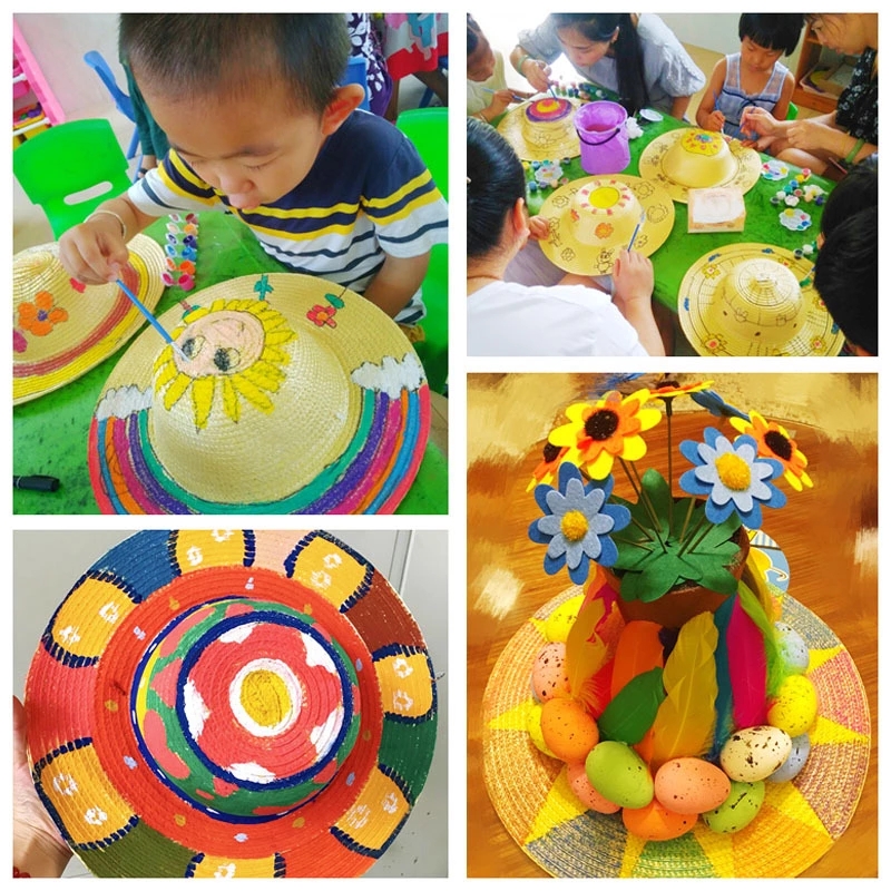 Children's diy hand-painted straw hats, graffiti, coloring, blank hats, creative art materials for kindergartens details Picture