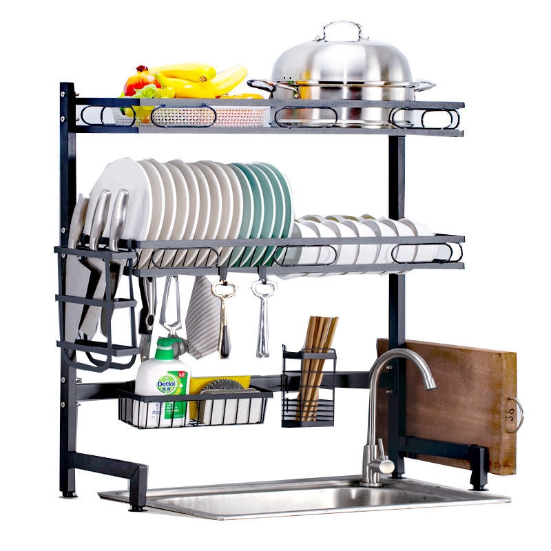 厨房置物架碗盘沥水架黑色碗碟收纳架单层双层方管水槽碗架