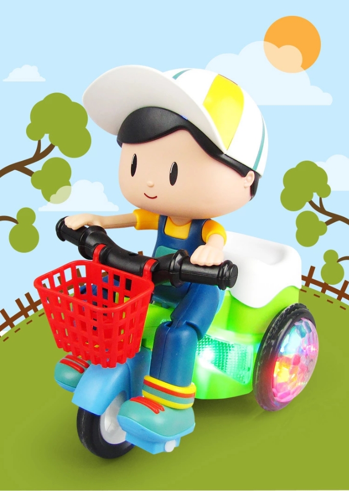 New best-selling children's stunt tricycle, 360-degree rotating crane head, music and lighting, hot-selling electric toy full figure