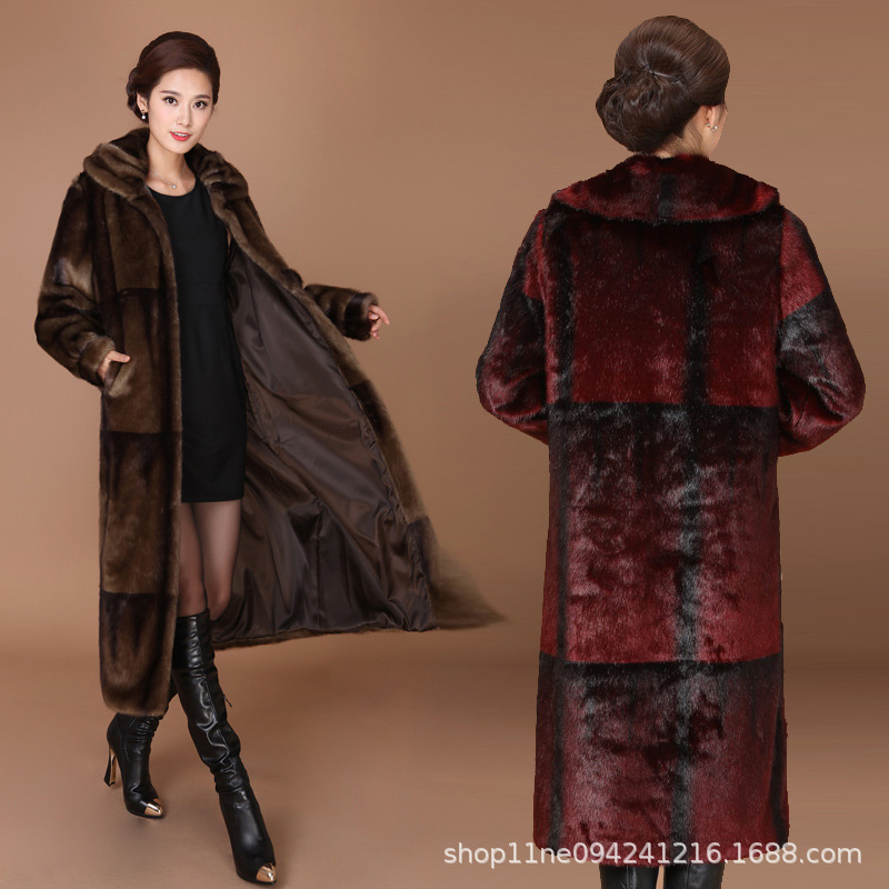 New winter faux fur coat, women's faux mink and mink velvet long fur coat, mom's large-sized extended coat Application Scenario